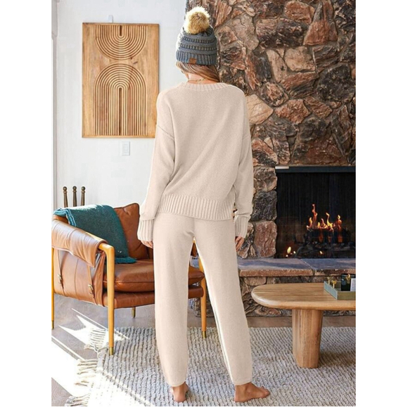 Two Piece Loungewear Set Cardigan & Pants in Cream Color Size M - Picture 2 of 12